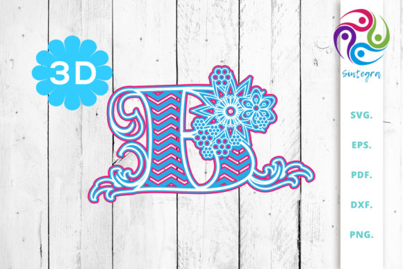 3D Multilayer Floral Chevron Letter B for Laser Cutting Signs