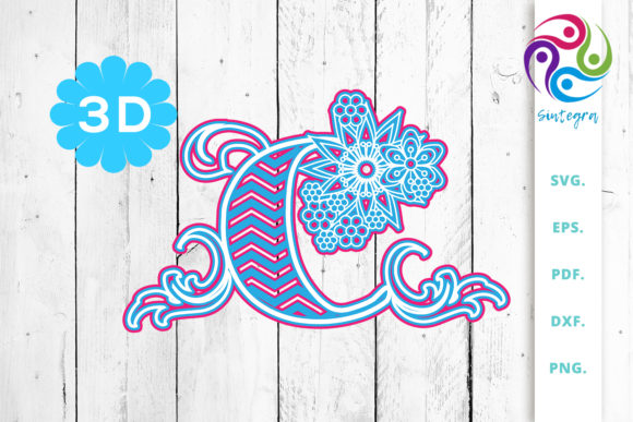 3D Multilayer Floral Chevron Letter C for Signs