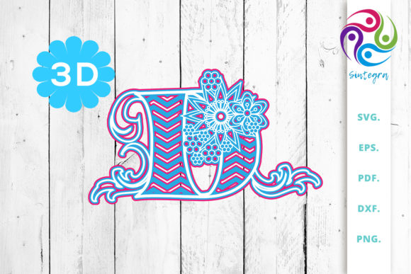 3D Multilayer Floral Chevron Letter D