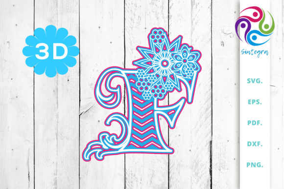 3D Multilayer Floral Chevron Letter F for 3D SVG Shapes