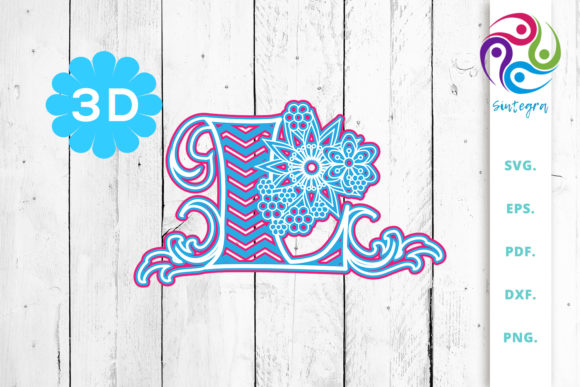 3D Multilayer Floral Chevron Letter L for 3D SVG Shapes