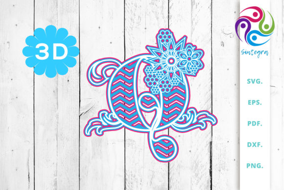 3D Multilayer Floral Chevron Letter Q for 3D SVG Shapes