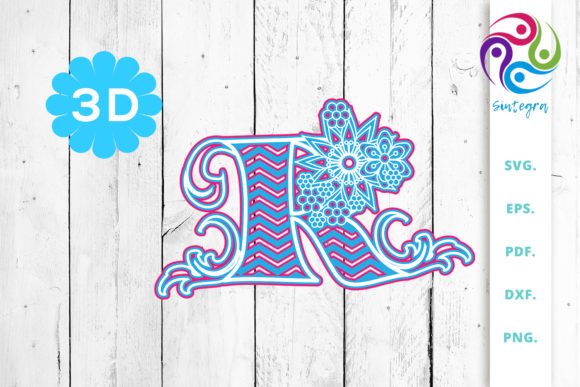 3D Multilayer Floral Chevron Letter R for 3D SVG Shapes