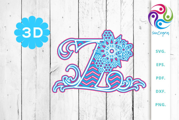 3D Multilayer Floral Chevron Letter Z for 3D SVG Shapes