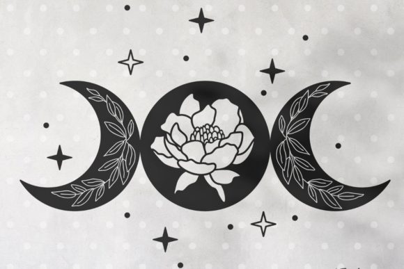 Boho Floral Moon Phase with Peony Flower Graphics for Illustrations