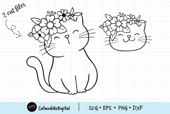 Floral Cat Svg Cutting File: A Fresh Graphic Design Asset for Illustrations