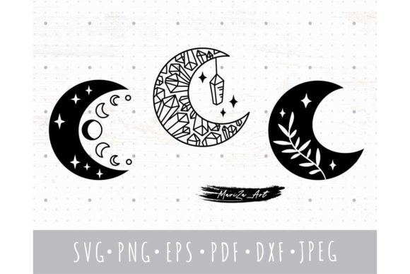 Floral Moon Boho Crystal Moon SVG Bundle Graphics & Illustrations