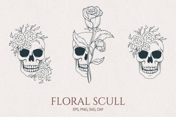 Hand Drawn Floral Skull Set: Graphics & Illustrations for Modern Publishing