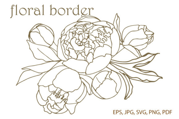Peony Floral Border, Corner SVG. Vector,