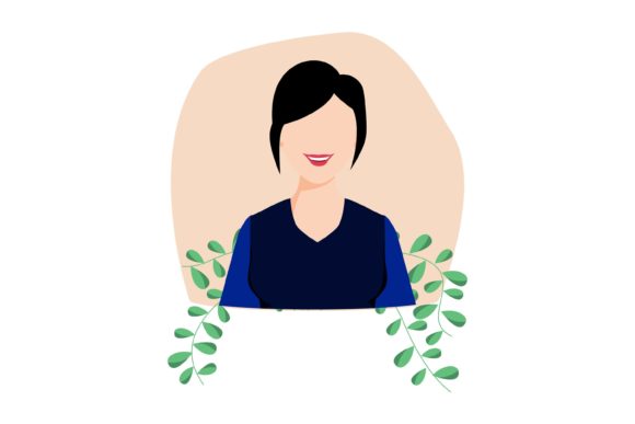 Woman Short Hair Background Floral Graphics and Illustrations